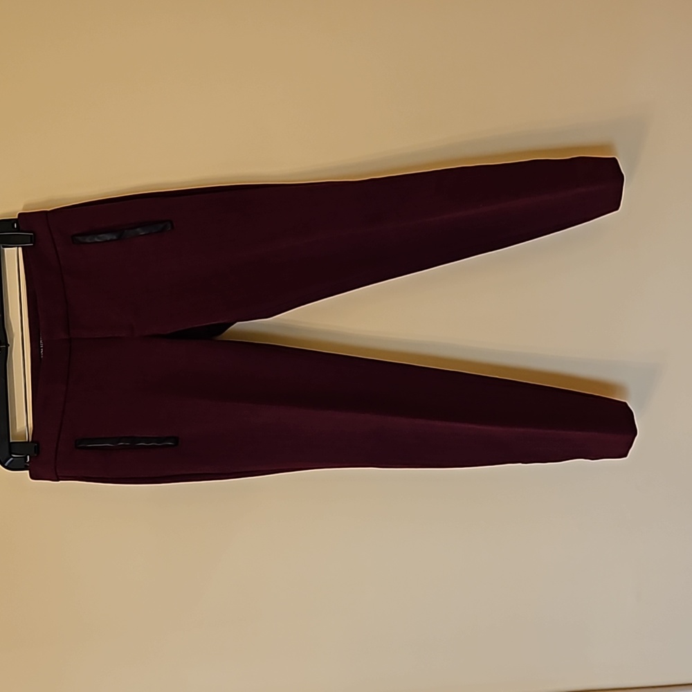 Banana Republic low rise  herringbone pants with faux leather trim